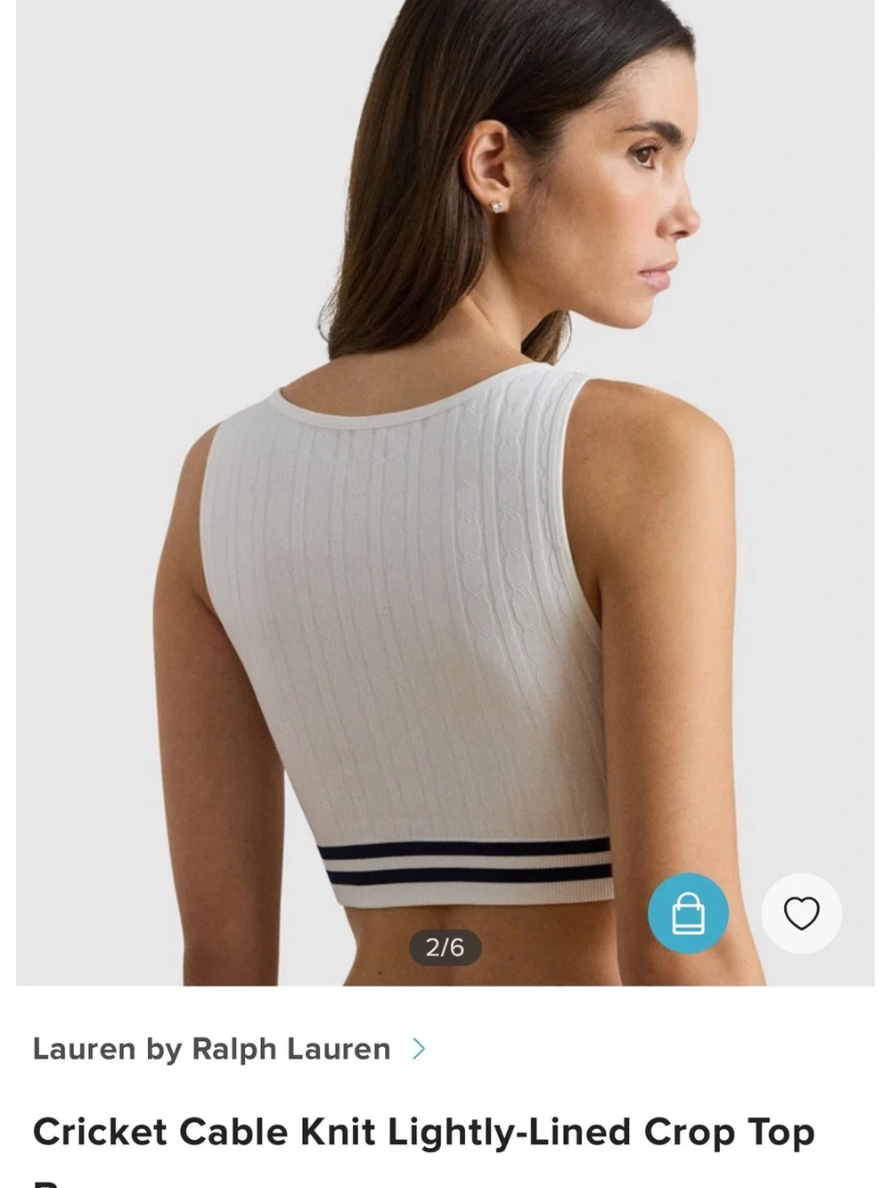 Lauren Ralph Lauren White Cable-Knit Crop Tank with Navy Stripes